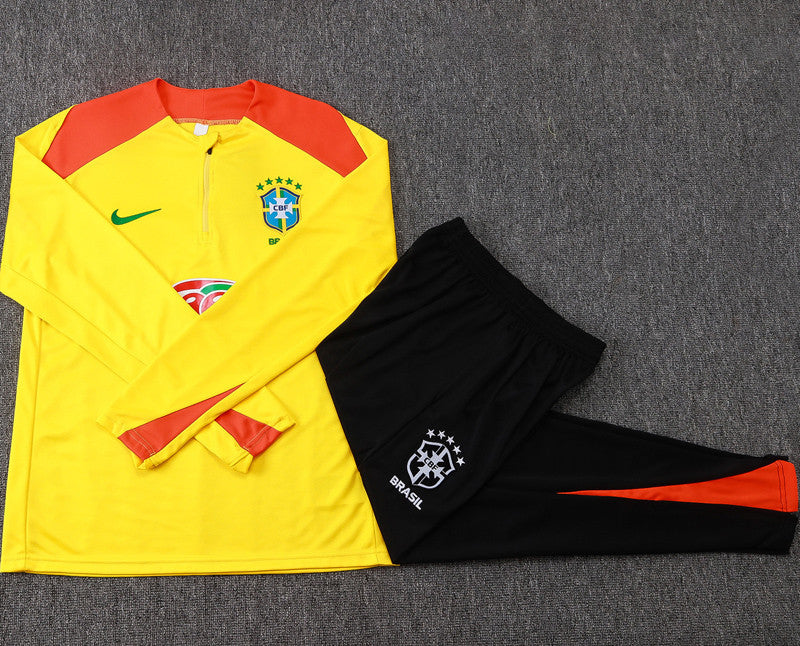 Ensemble Manche longue Brésil training 2026 Noir/Jaune