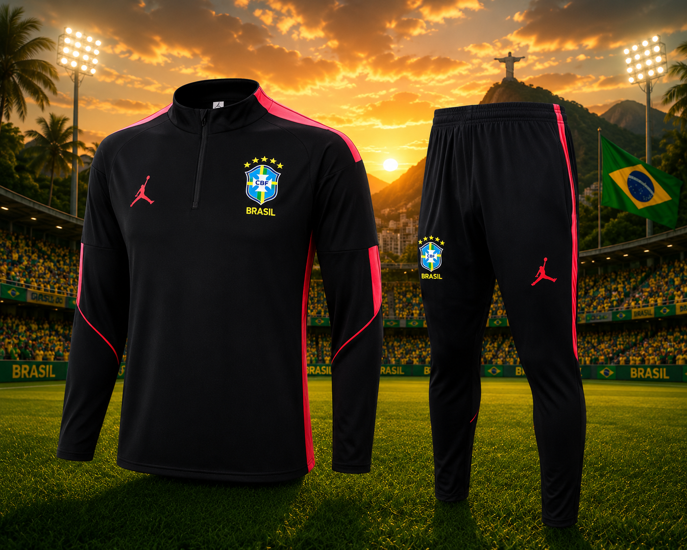 Ensemble Manche longue Brésil training 2026-2027 Noir/rouge