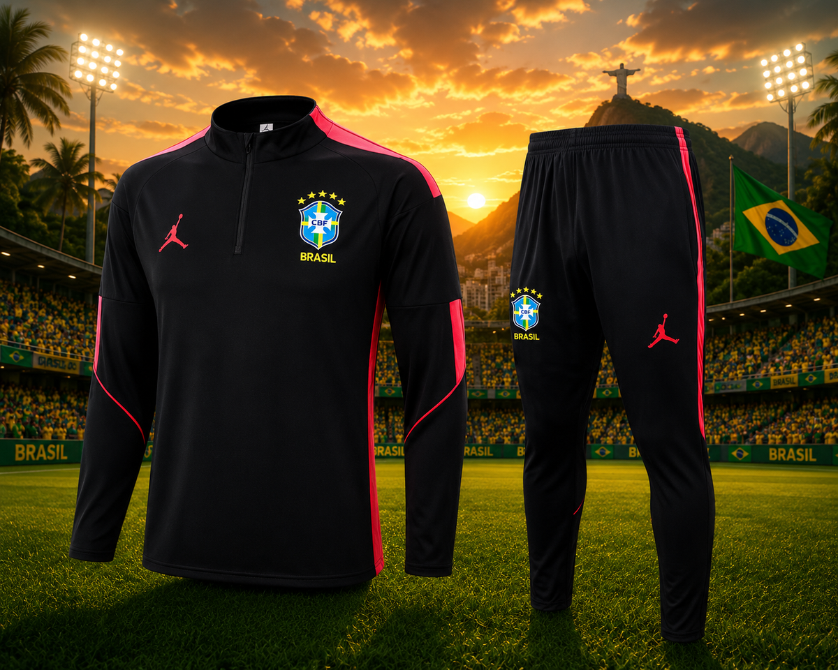 Ensemble Manche longue Brésil training 2026-2027 Noir/rouge