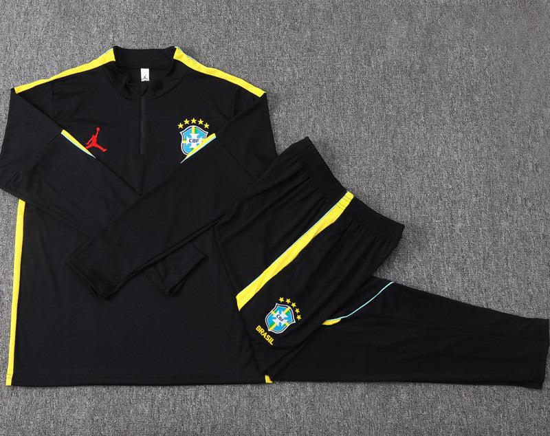 Ensemble Manche longue Brésil training 2026-2027 Noir/Jaune