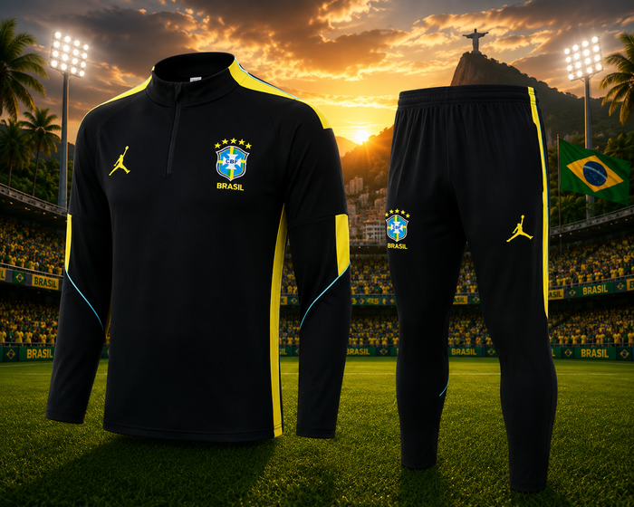 Ensemble Manche longue Brésil training 2026-2027 Noir/Jaune