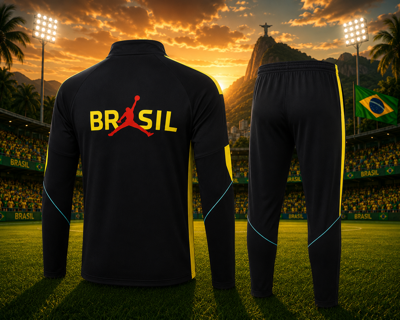 Ensemble Manche longue Brésil training 2026-2027 Noir/Jaune