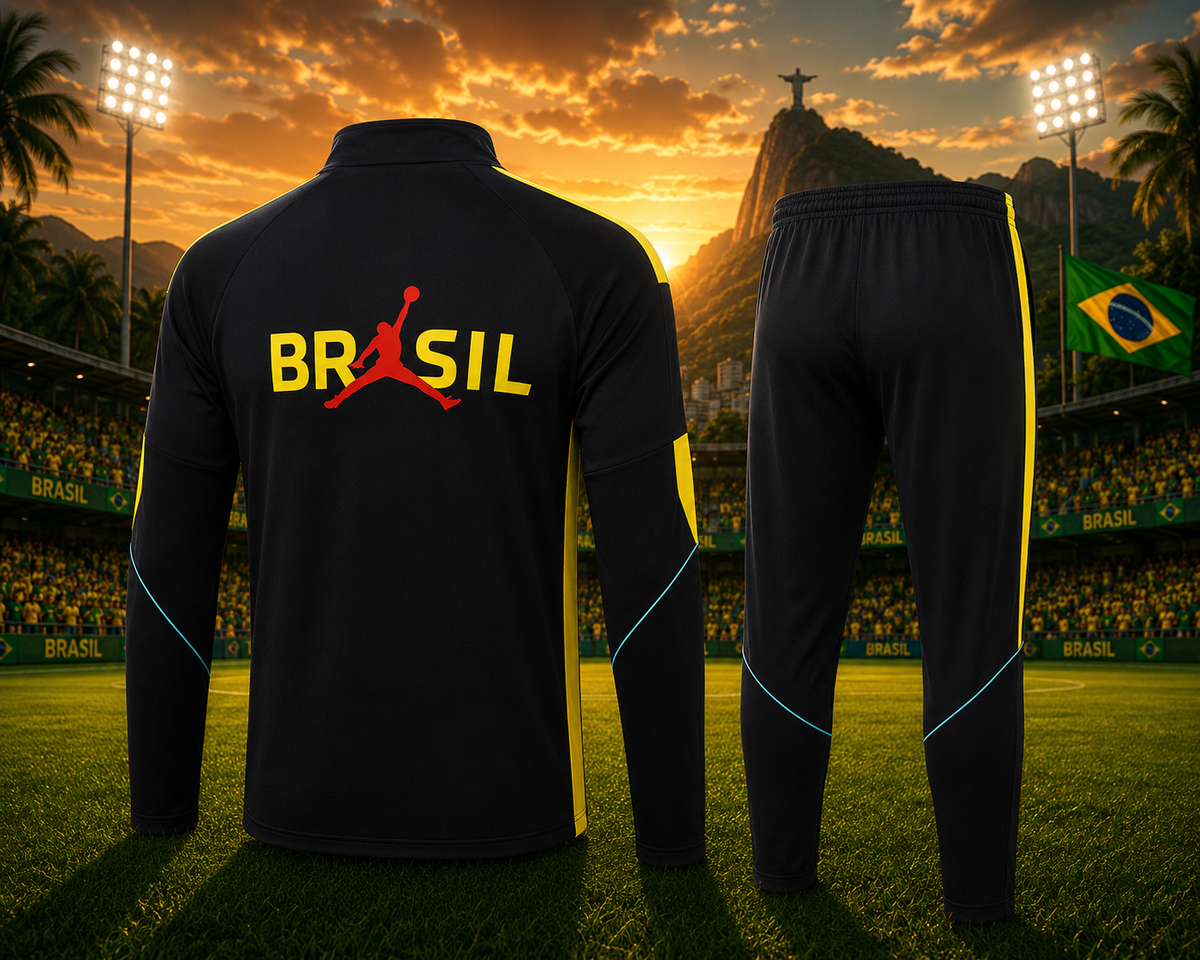 Ensemble Manche longue Brésil training 2026-2027 Noir/Jaune