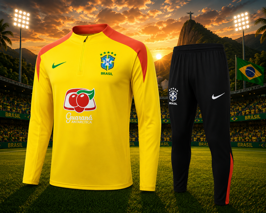 Ensemble Manche longue Brésil training 2026 Noir/Jaune