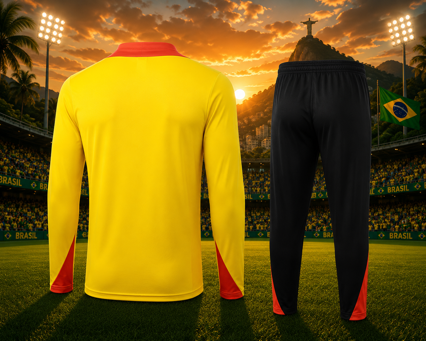 Ensemble Manche longue Brésil training 2026 Noir/Jaune