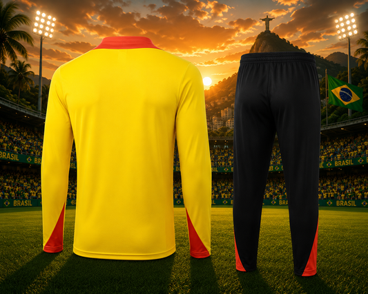 Ensemble Manche longue Brésil training 2026 Noir/Jaune